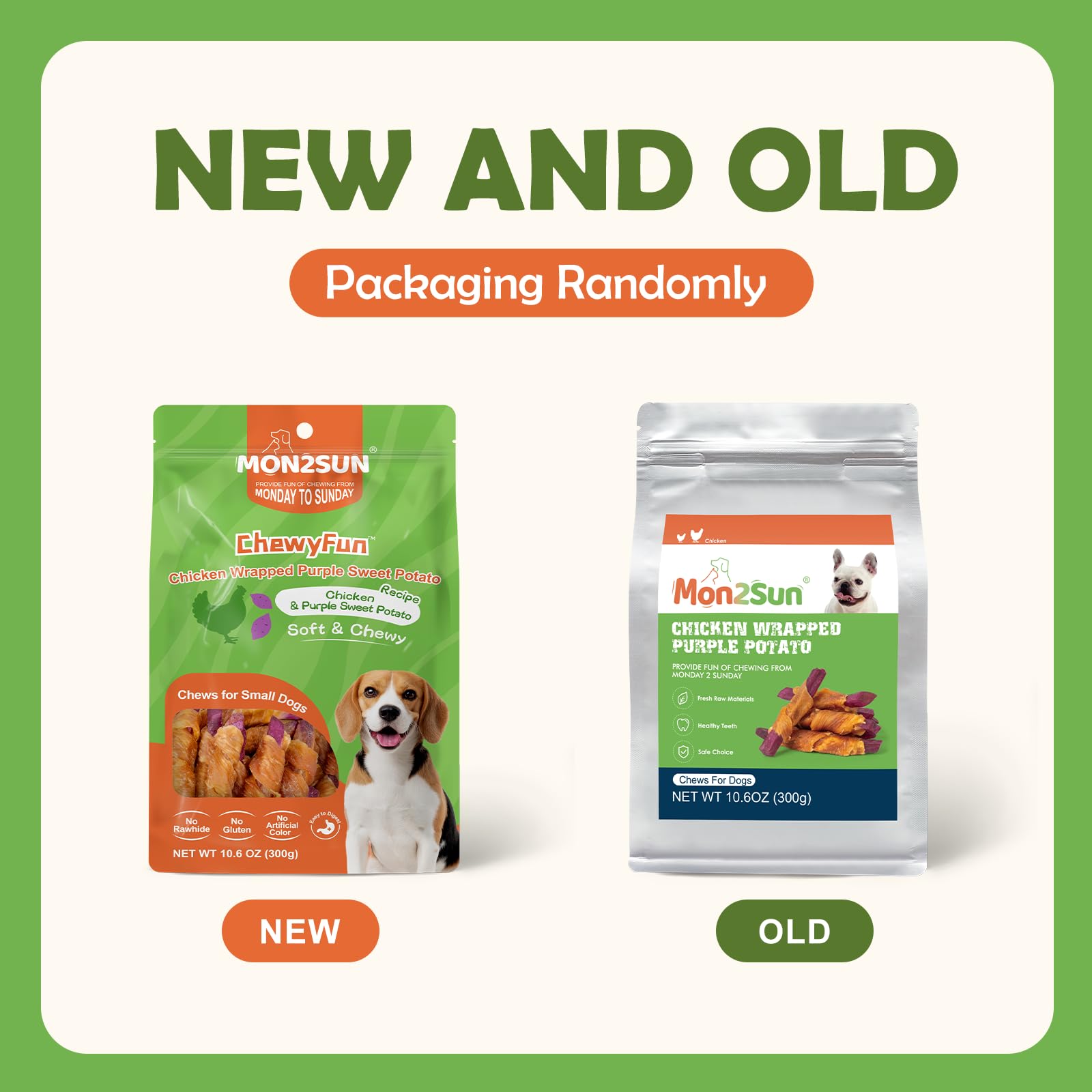 MON2SUN rawhide-free dog treats, natural ingredients with simple formulation.