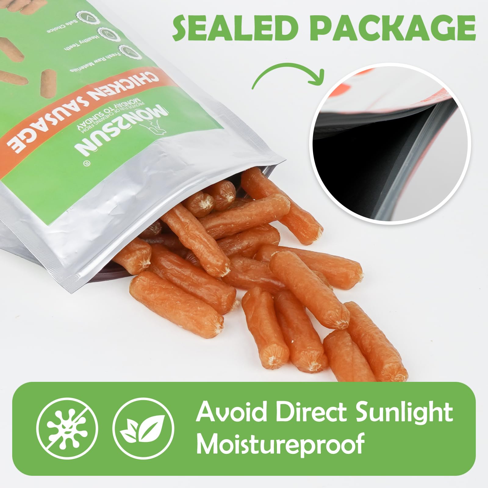 Resealable pouch keeps treats fresh between snack sessions.