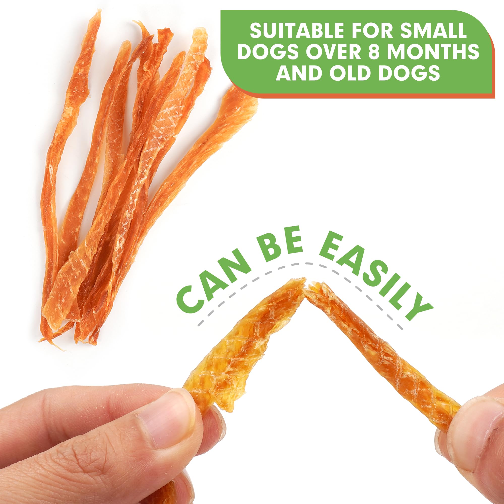 Soft, chewy MON2SUN chicken strips ideal for small dogs.