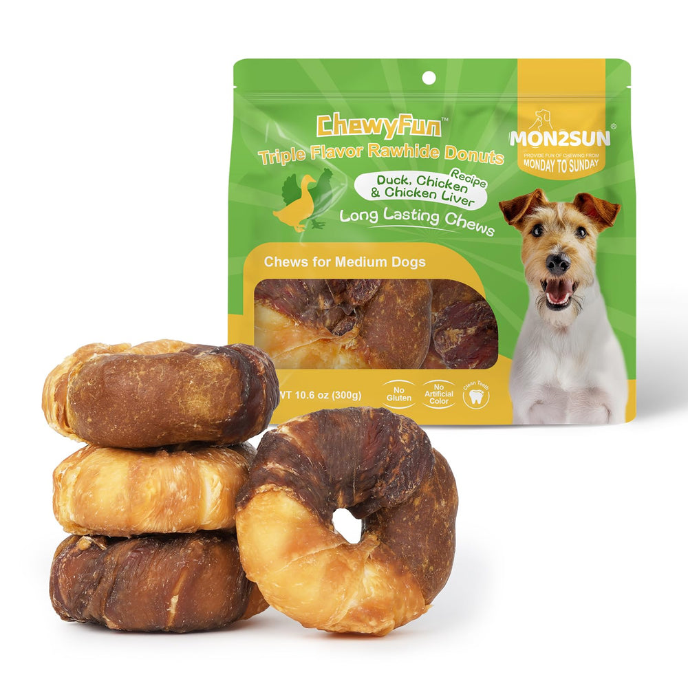 MON2SUN wrapped donut with duck, chicken, liver for durable chew on medium and large dogs