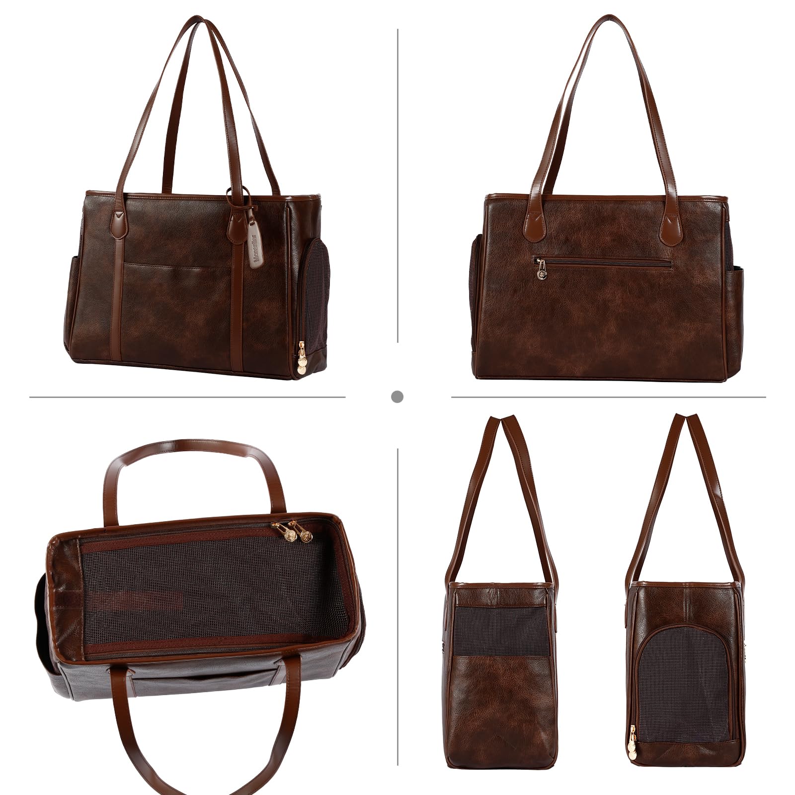 Monanller Stylish Dog Purse Carrier leather closeup shows premium vegan material and durability