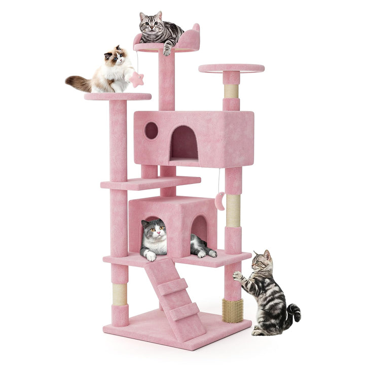 MoNiBloom 54-inch cat tree with pink base provides sturdy play space for indoor cats.