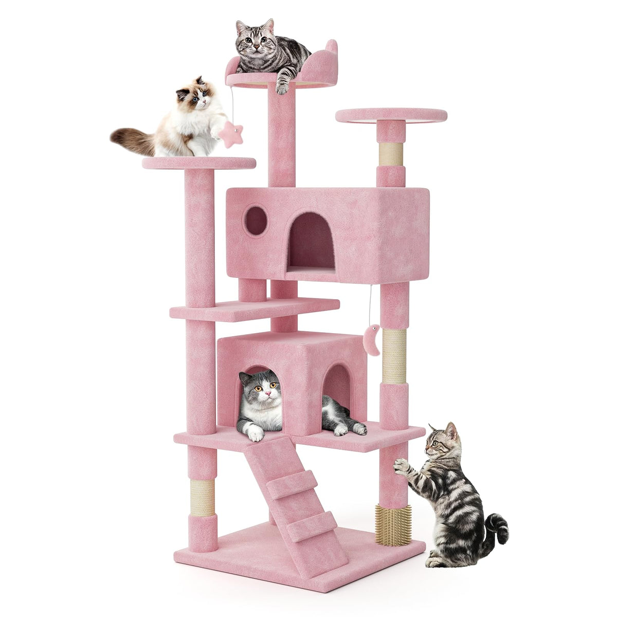 MoNiBloom 54-inch cat tree with pink base provides sturdy play space for indoor cats.