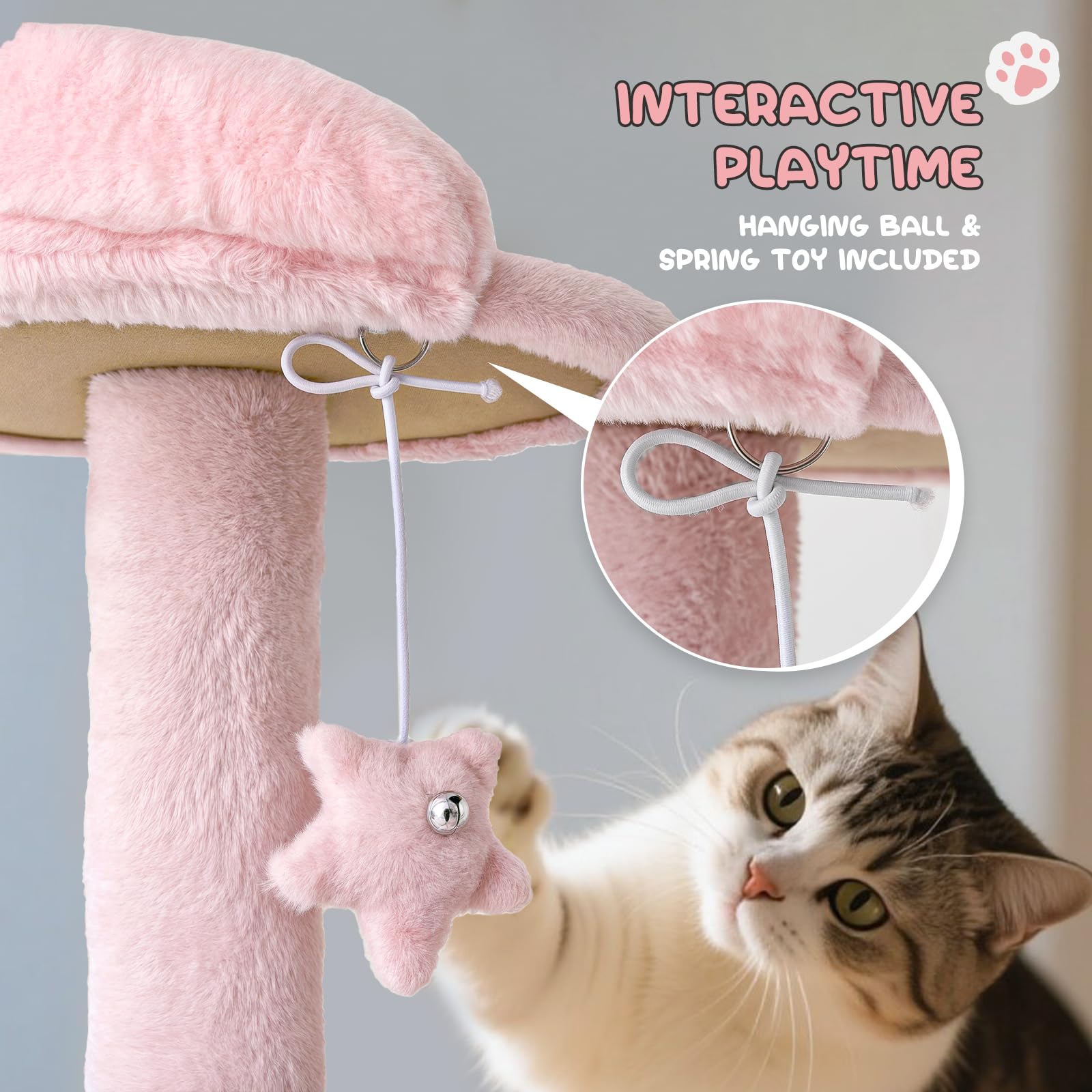Attached hanging toys spark hunting instincts and hours of interactive entertainment.