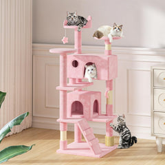 Soft plush covering cushions every perch for comfortable cat naps and relaxed stretching.