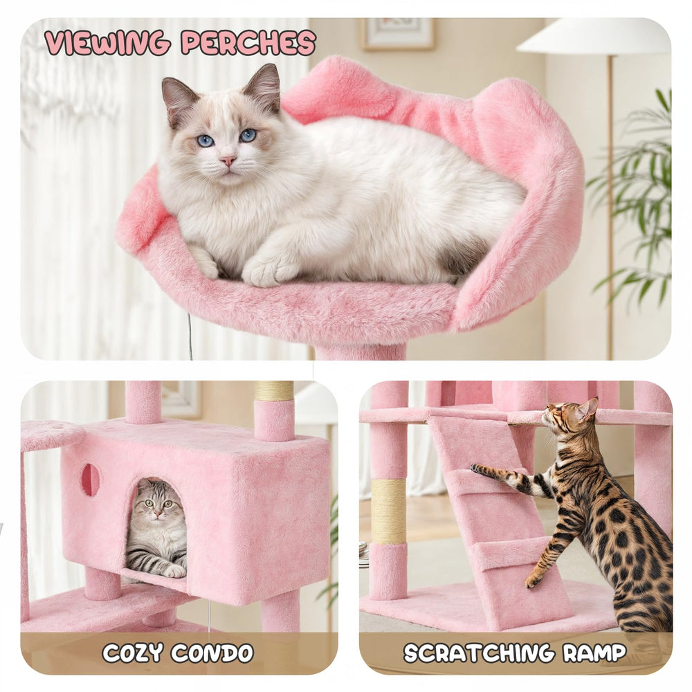 Solid construction keeps up with playful cats while looking stylish in pink.