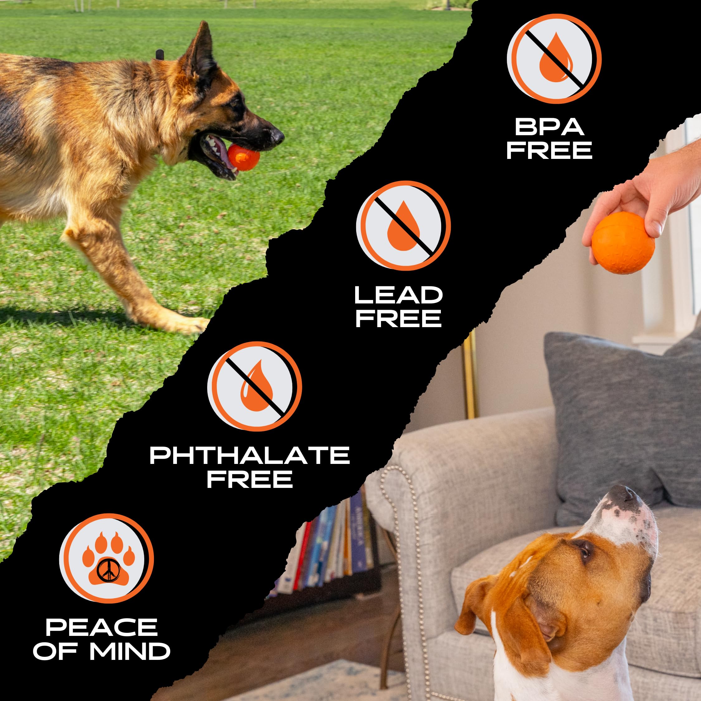 Monster K9 indestructible ball solid core resists punctures during tough chews