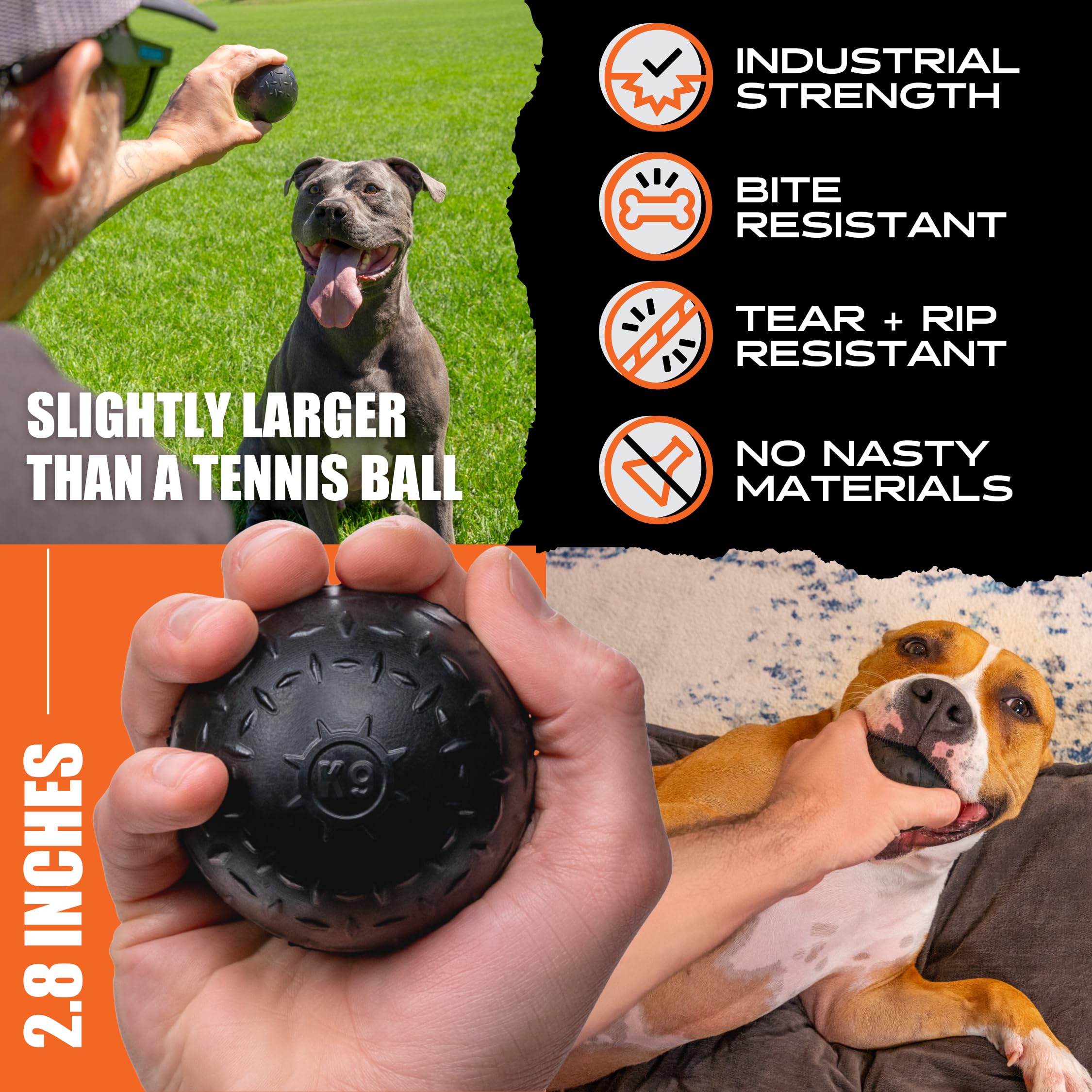 Monster K9 Indestructible Ball with USA-made mark signals domestic production.