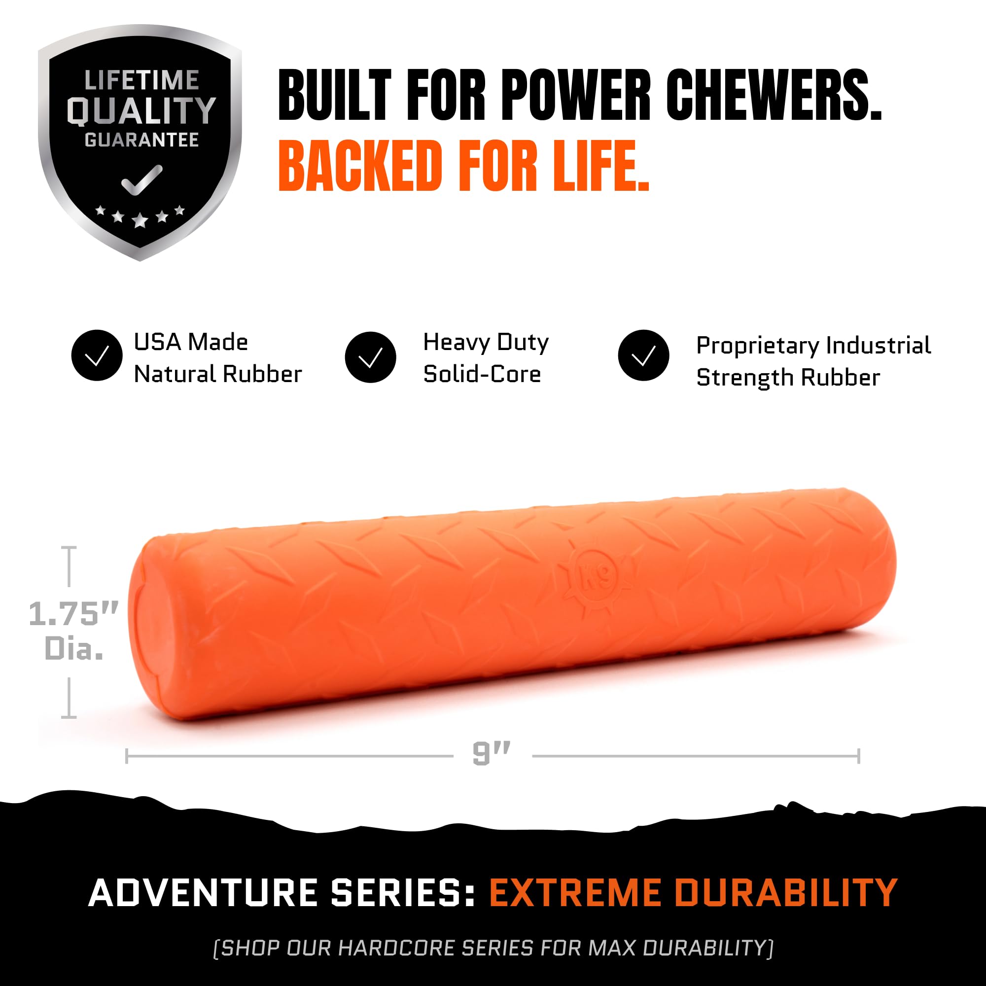 Monster K9 Indestructible Stick Dog Toy close-up showing durable rubber texture.