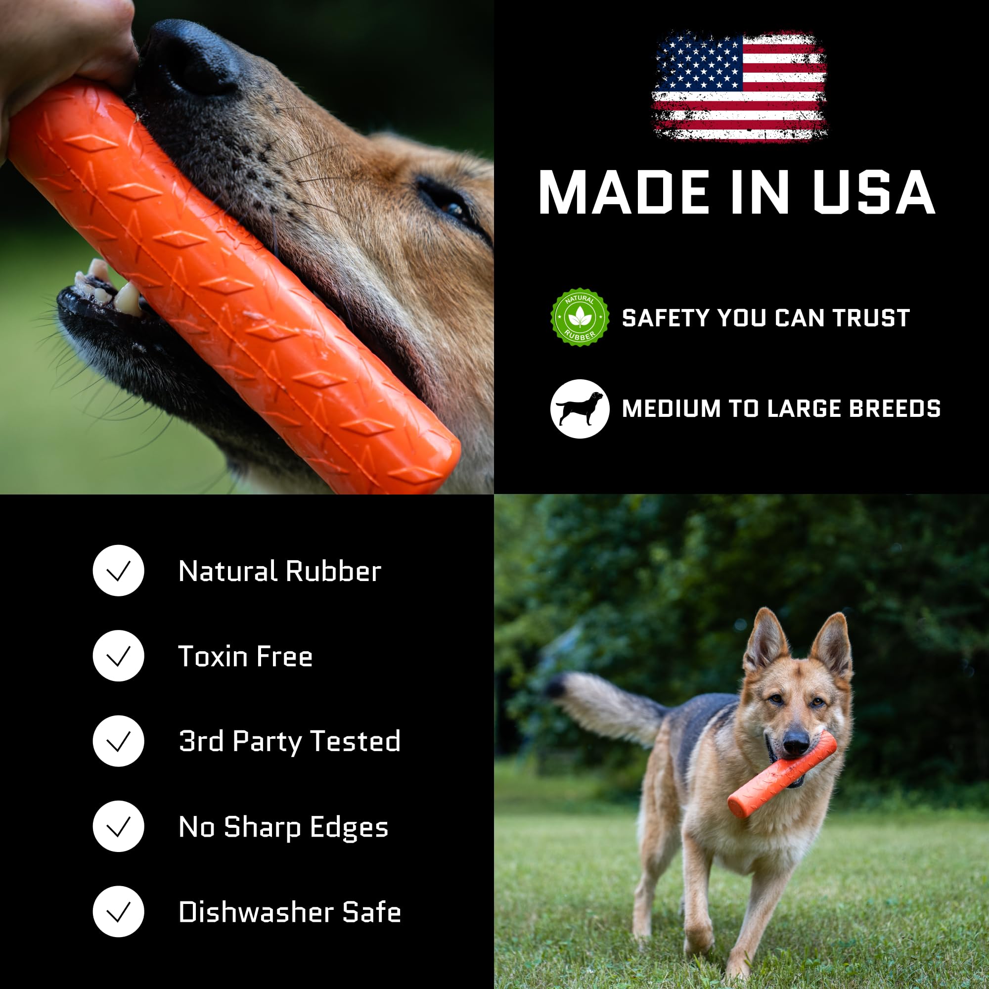 Monster K9 Indestructible Stick Dog Toy ready for fetch with large dogs.