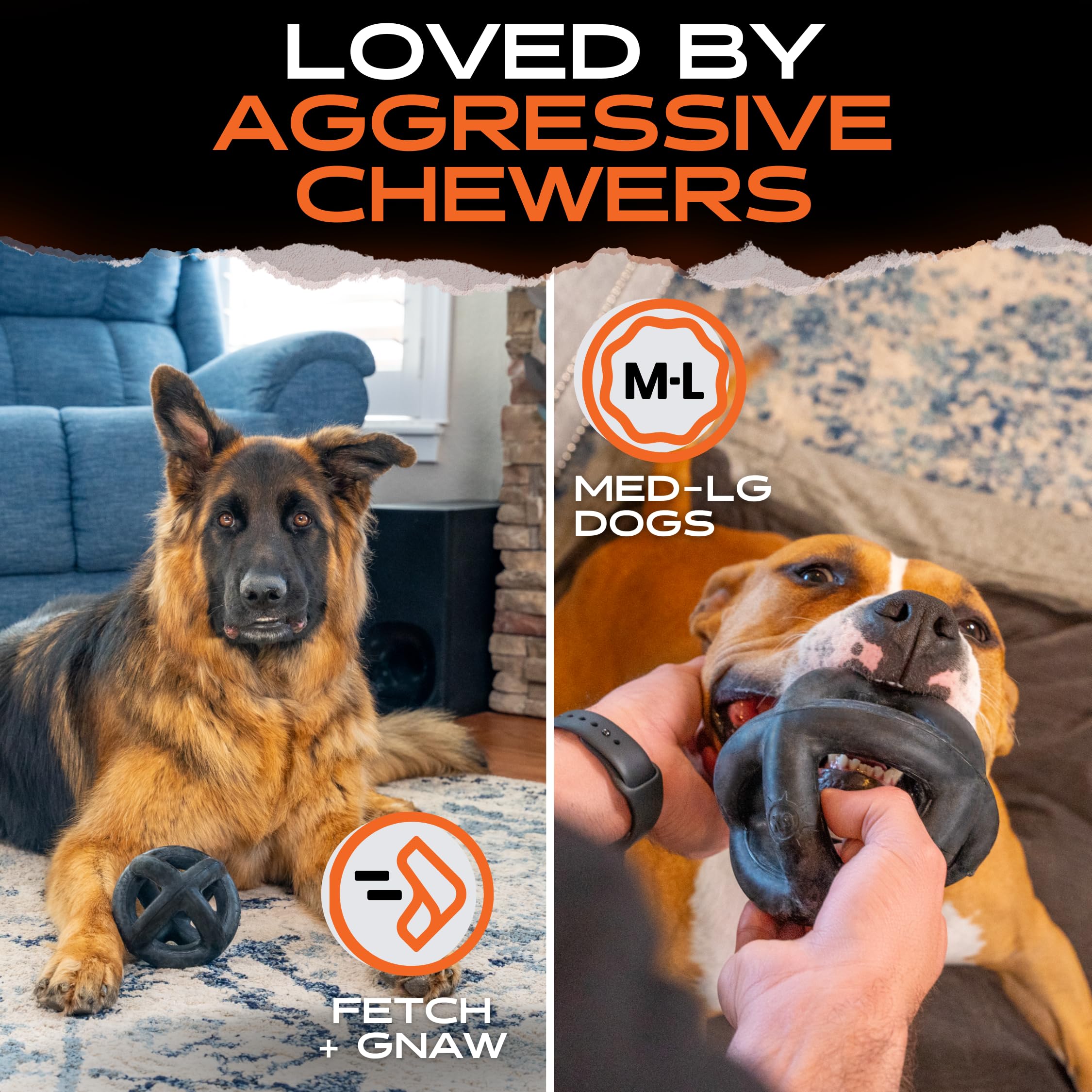 Monster K9 Ring Ball in action for safe chewing and play.