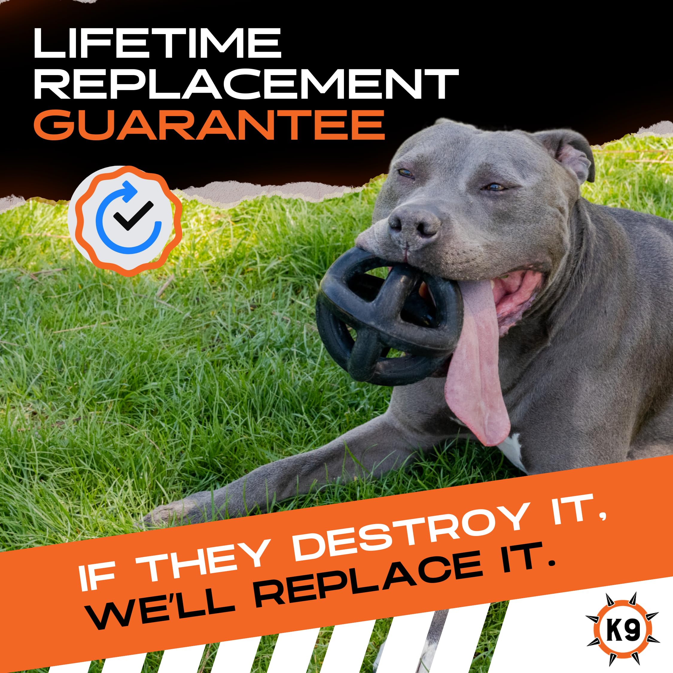 Monster K9 Ring Ball with textured surface for grip and fetch.