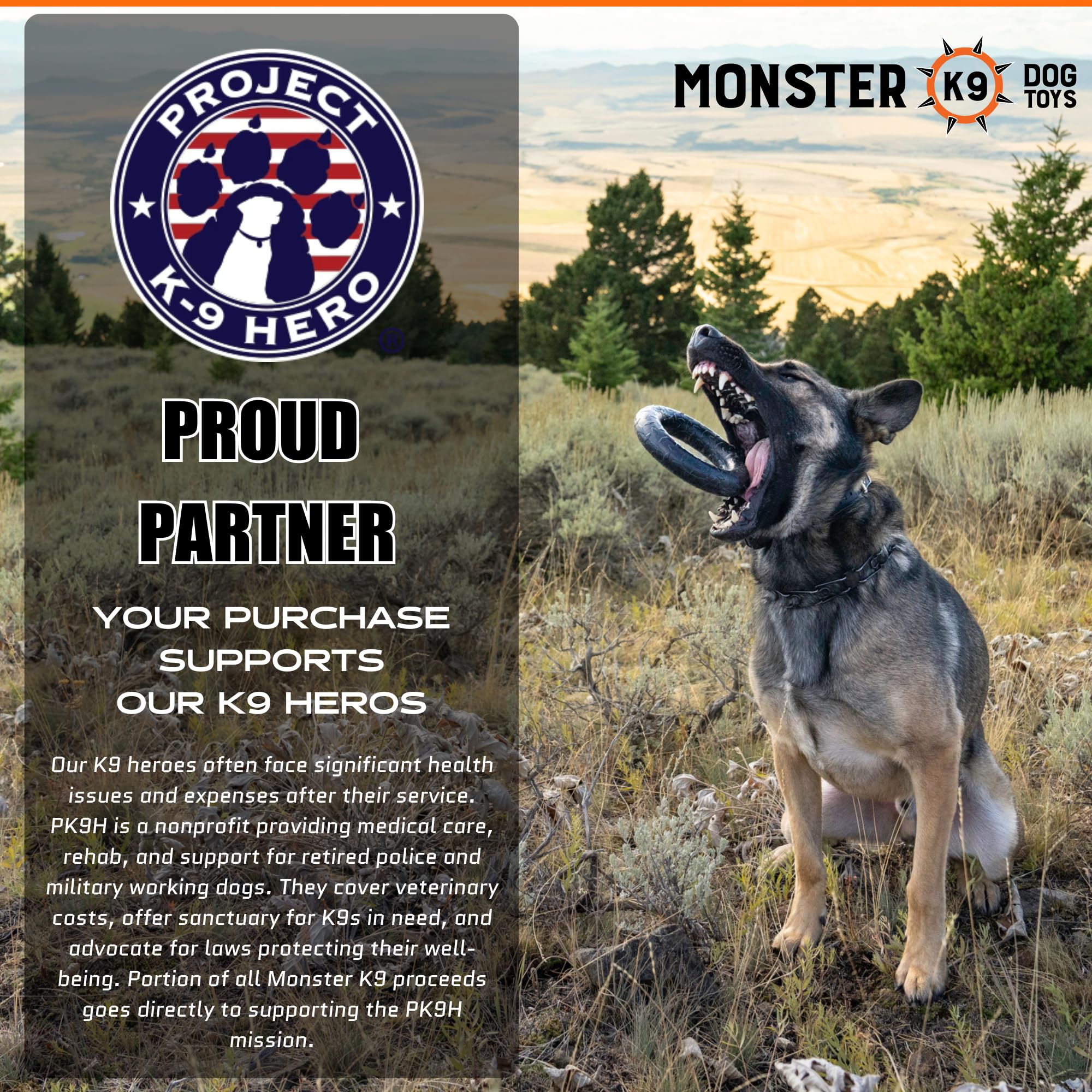 Monster K9 ring toy tug and fetch action with safe material