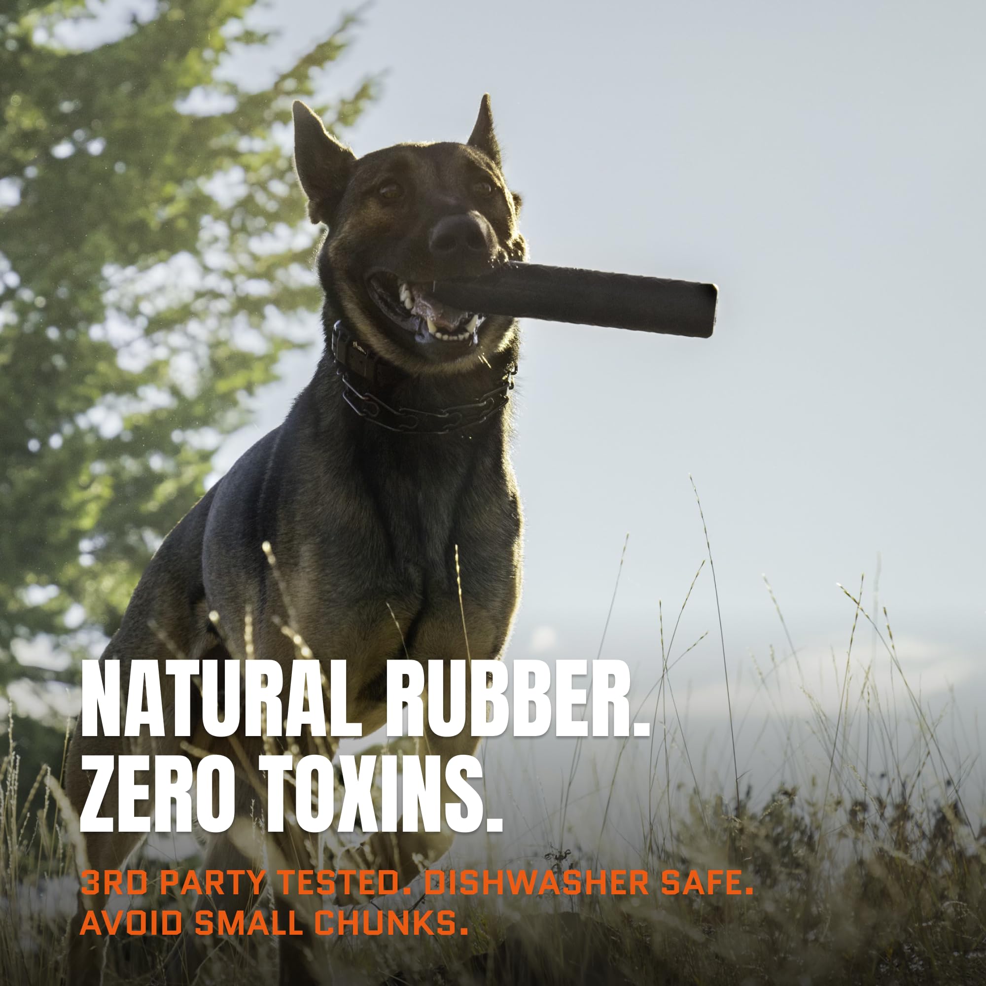 Monster K9 Dishwasher-safe natural rubber stick toy easy cleaning.