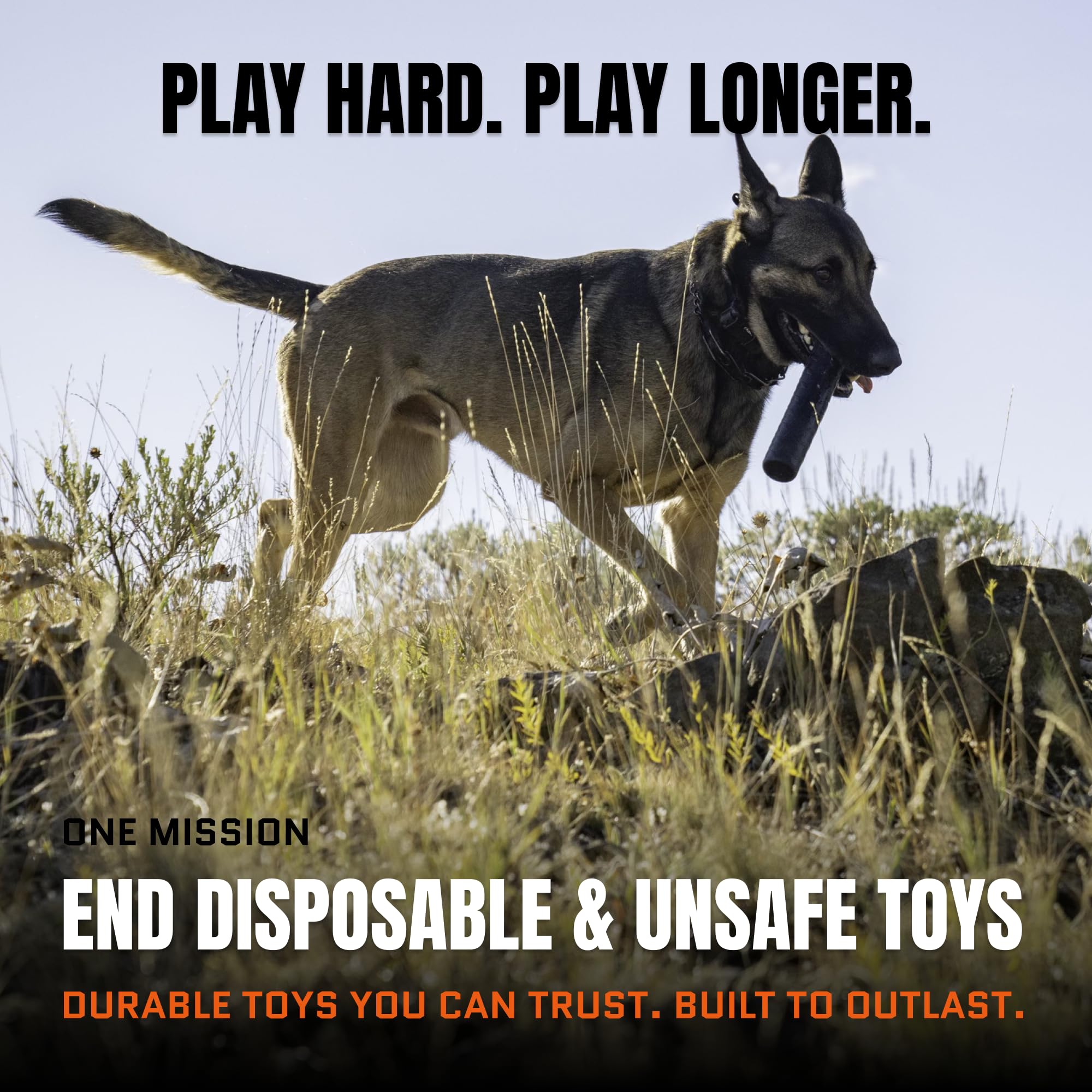 Monster K9 Large-breed friendly stick toy helps reduce boredom during training.