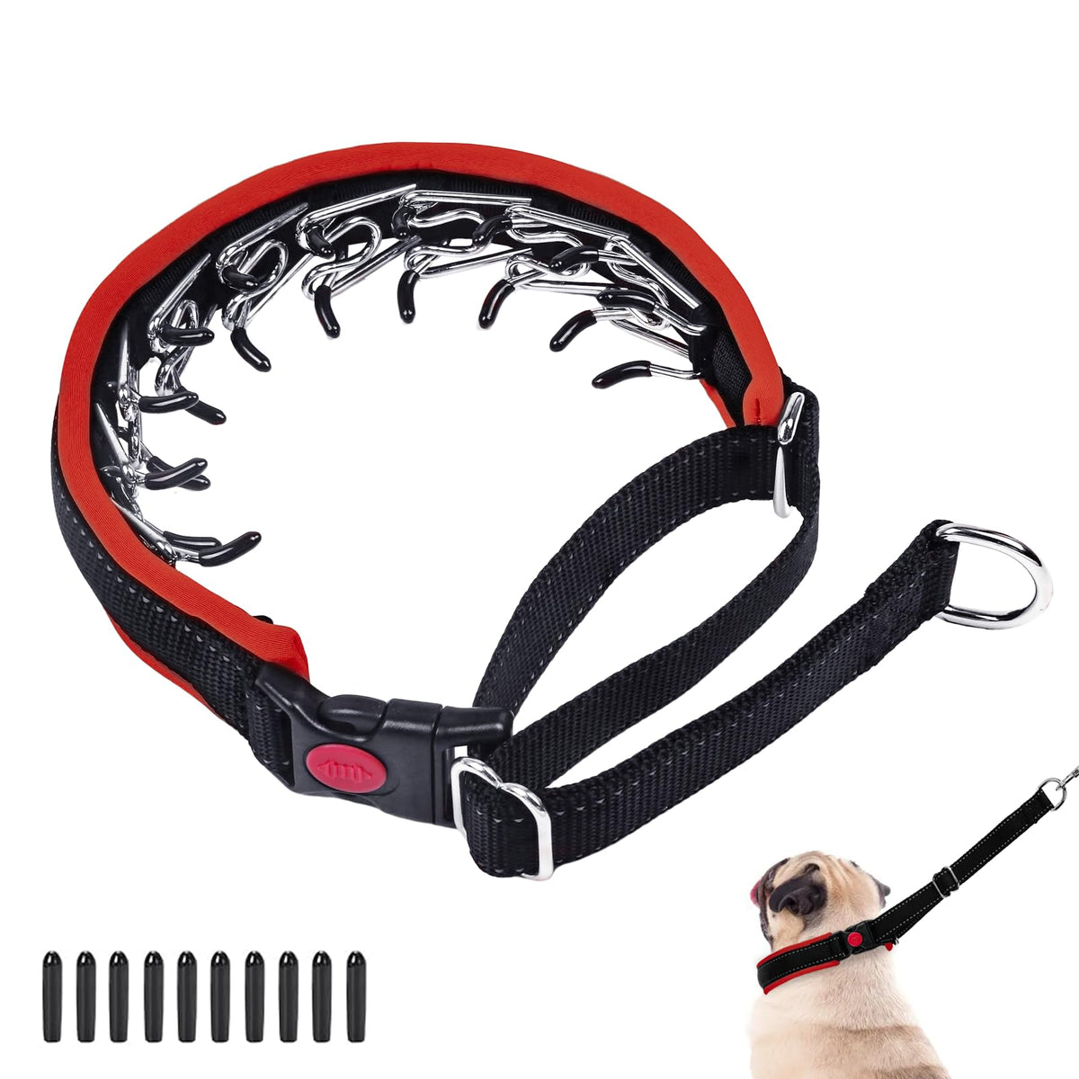 Monstoyo Martingale Collar shows hidden no-pull design for calmer leash walks.