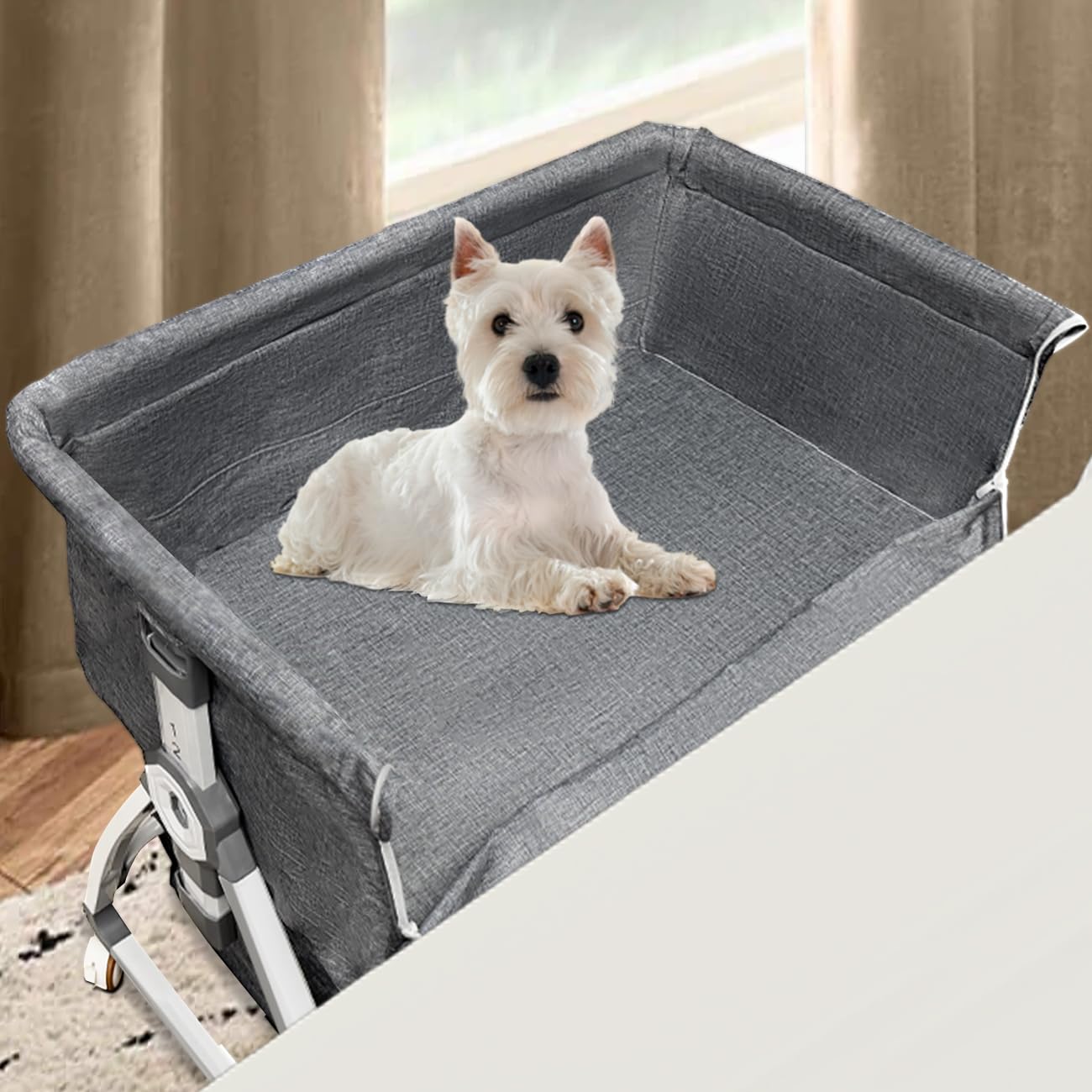 Montex Bedside Cosleeper Dog Bed with adjustable height for easy bed alignment.
