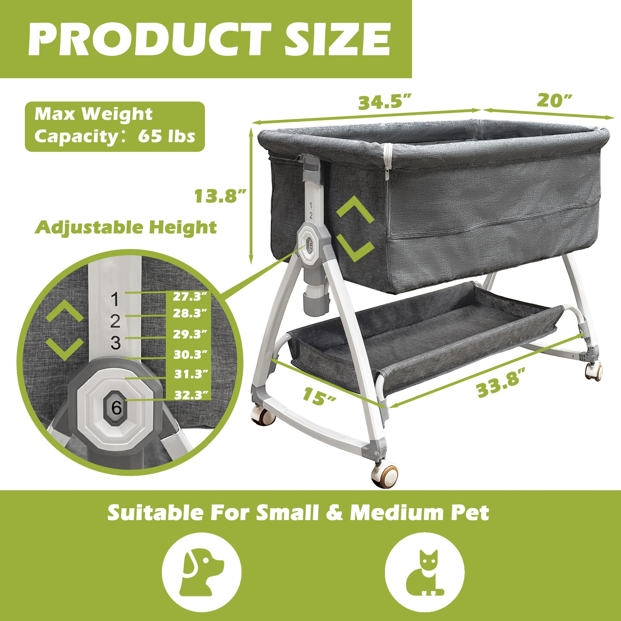 Montex bed on smooth wheels for easy relocation without waking your pet.