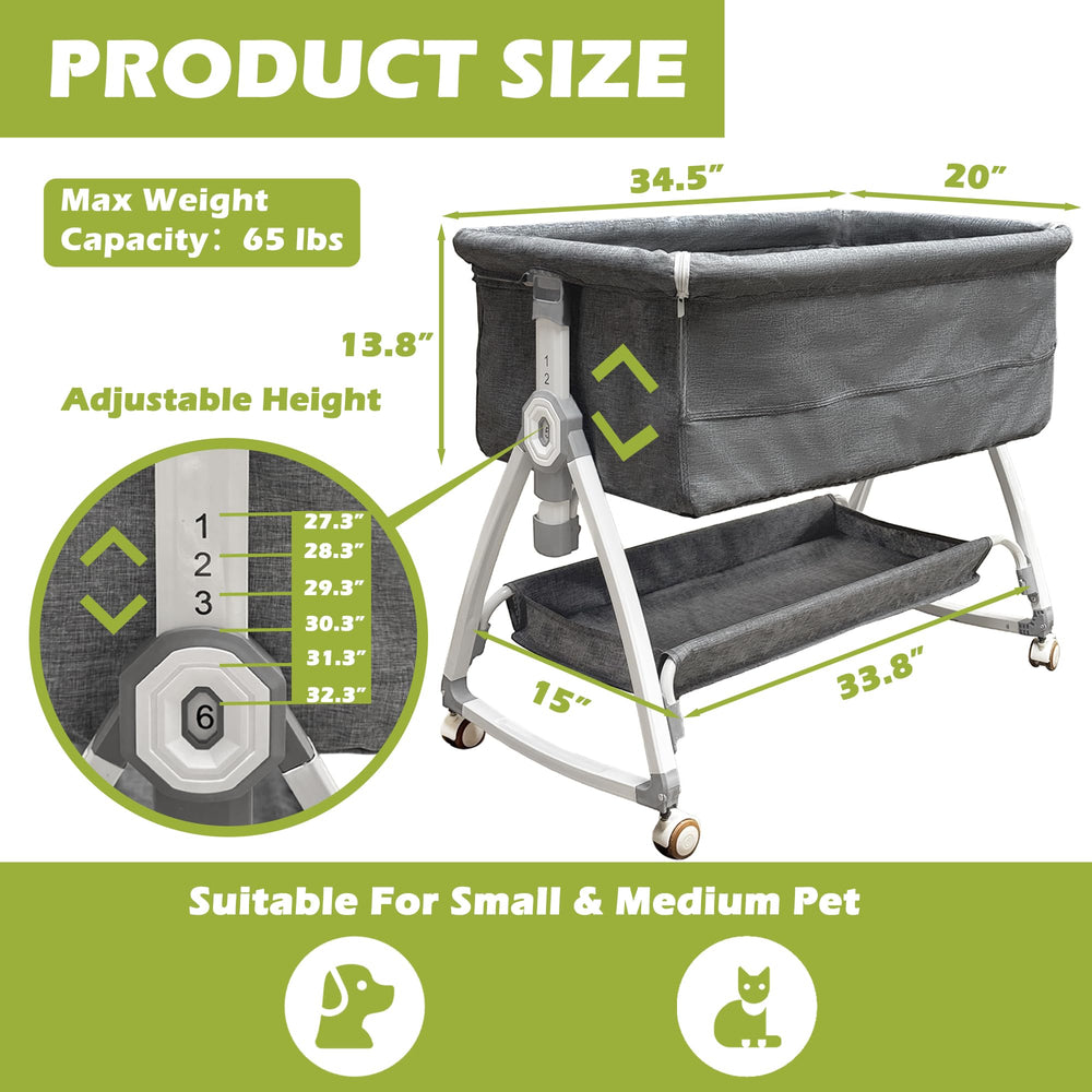 Montex bed on smooth wheels for easy relocation without waking your pet.
