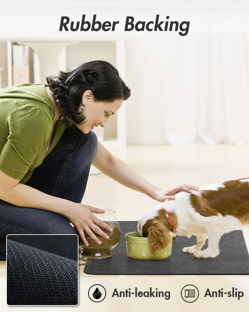MontVoo dual-bowl pet mat 16x24 fits two bowls securely.