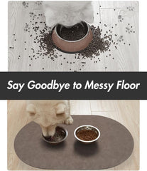 MontVoo pet feeding mat showing anti-leakage waterproof bottom protects floors