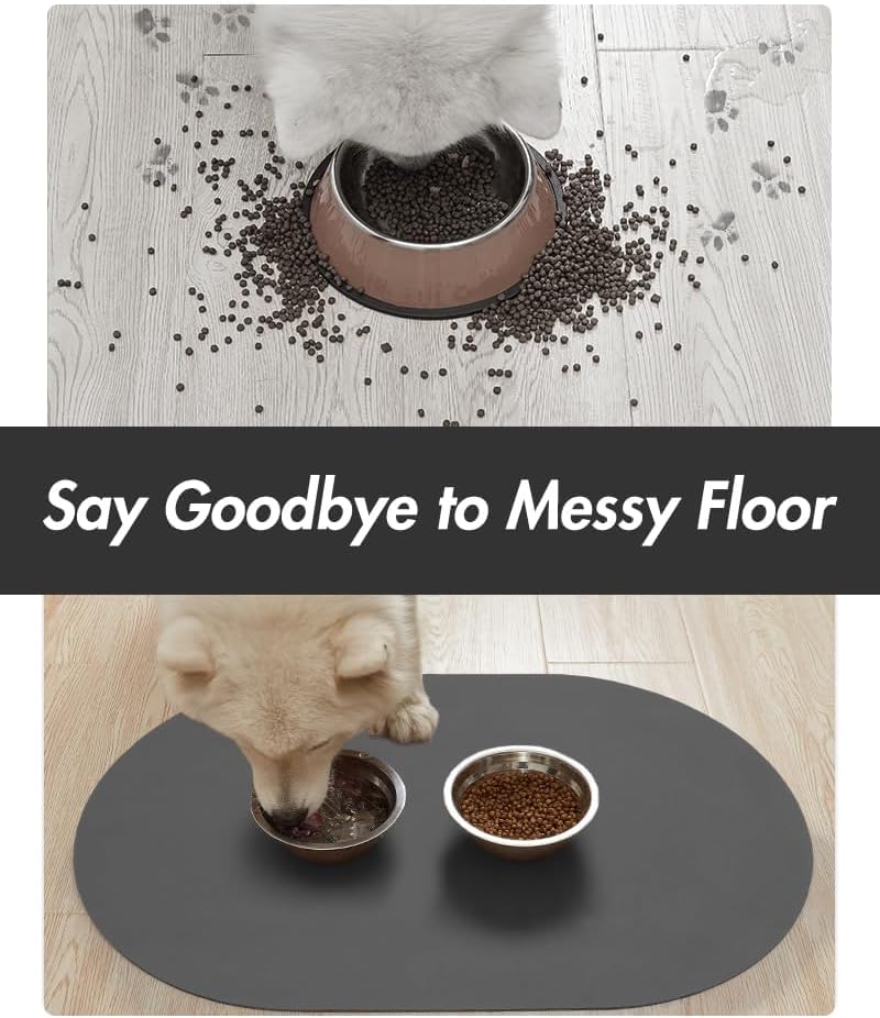 MontVoo quick-dry pet mat near bowls promotes fast surface drying after meals.