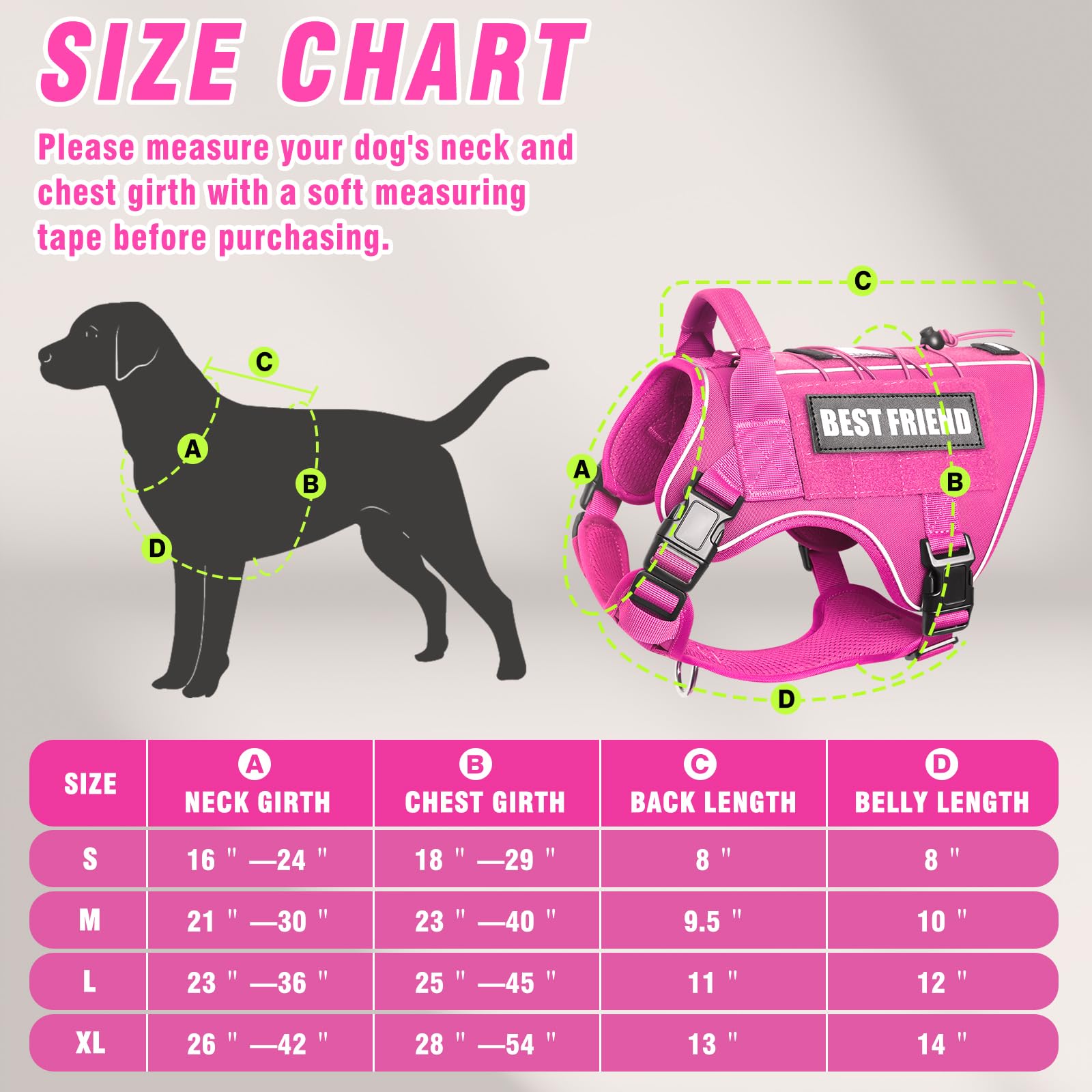 MOOGROU Tactical Dog Harness pink reflective strip on back for visibility.