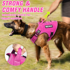 MOOGROU Tactical Dog Harness pink side view with handle for better control.
