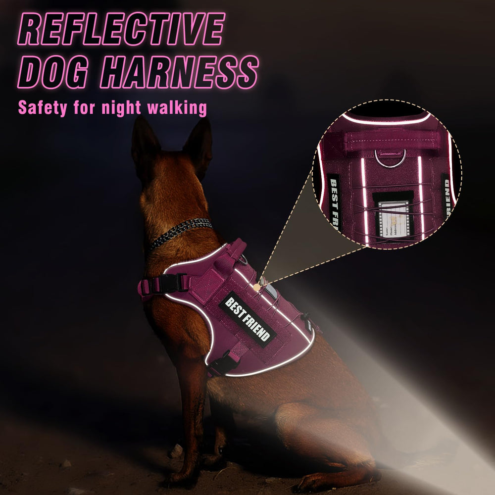 MOOGROU Tactical Dog Harness pink strap detail emphasizes durable stitching.