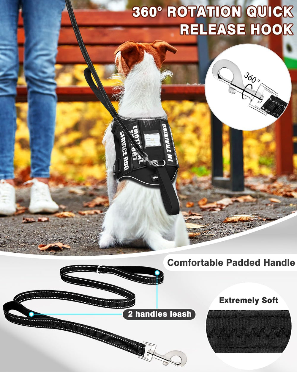 MOOGROU 5-ft leash with two soft padded handles for controlled training walks