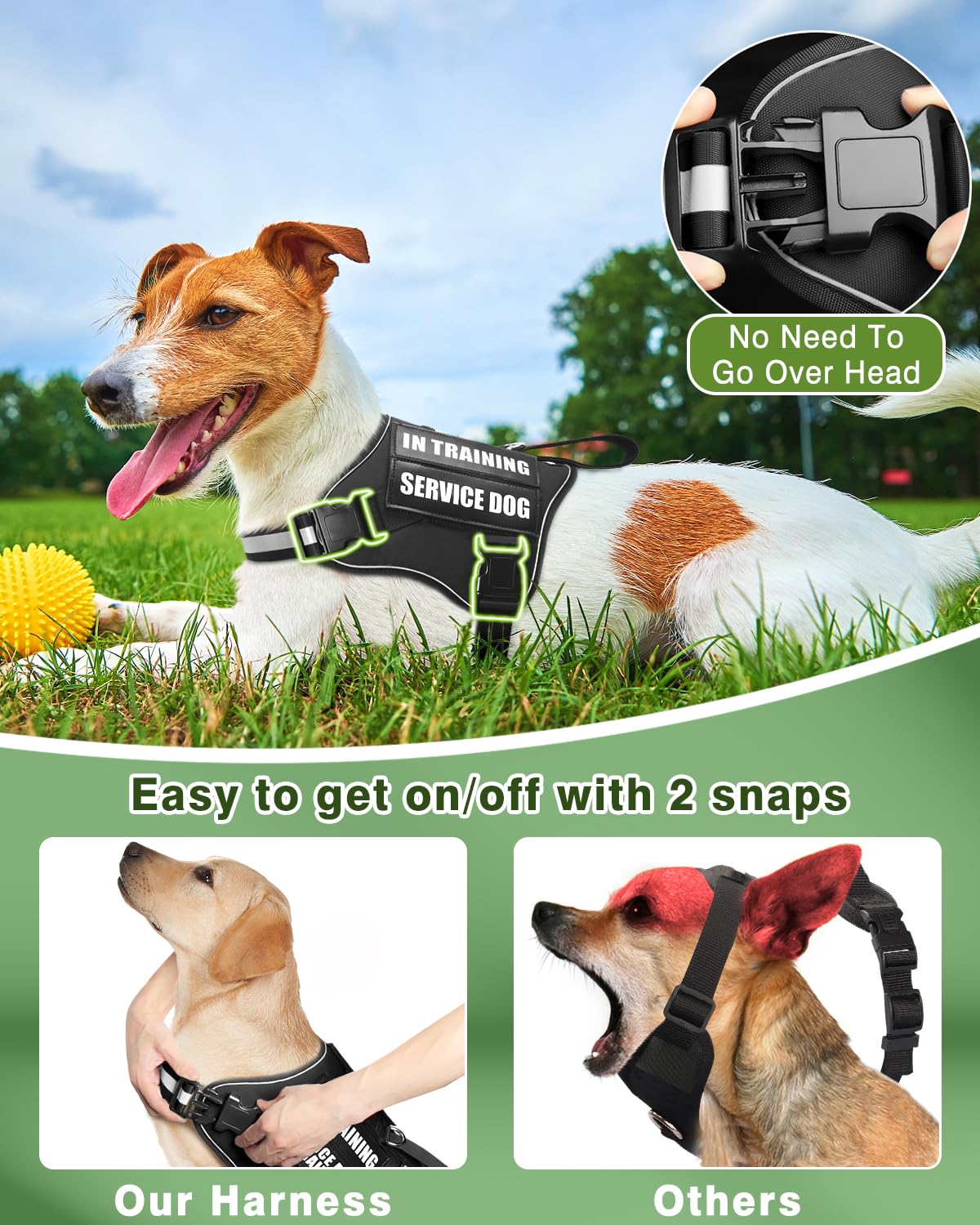MOOGROU glow-in-dark patches on harness for clear visibility and status icons