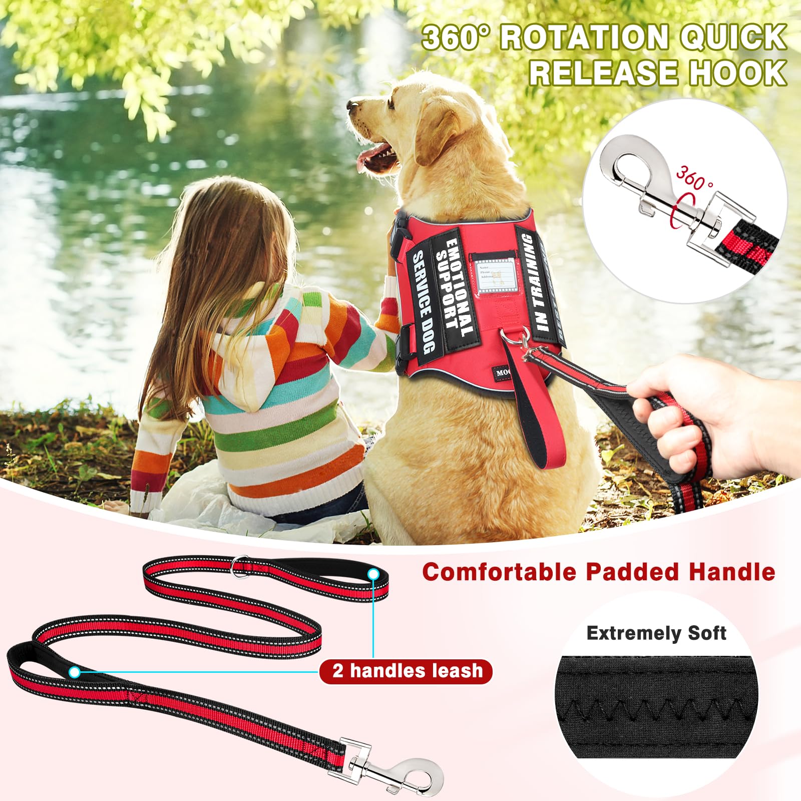 MOOGROU service dog vest close-up showing chest and neck buckles