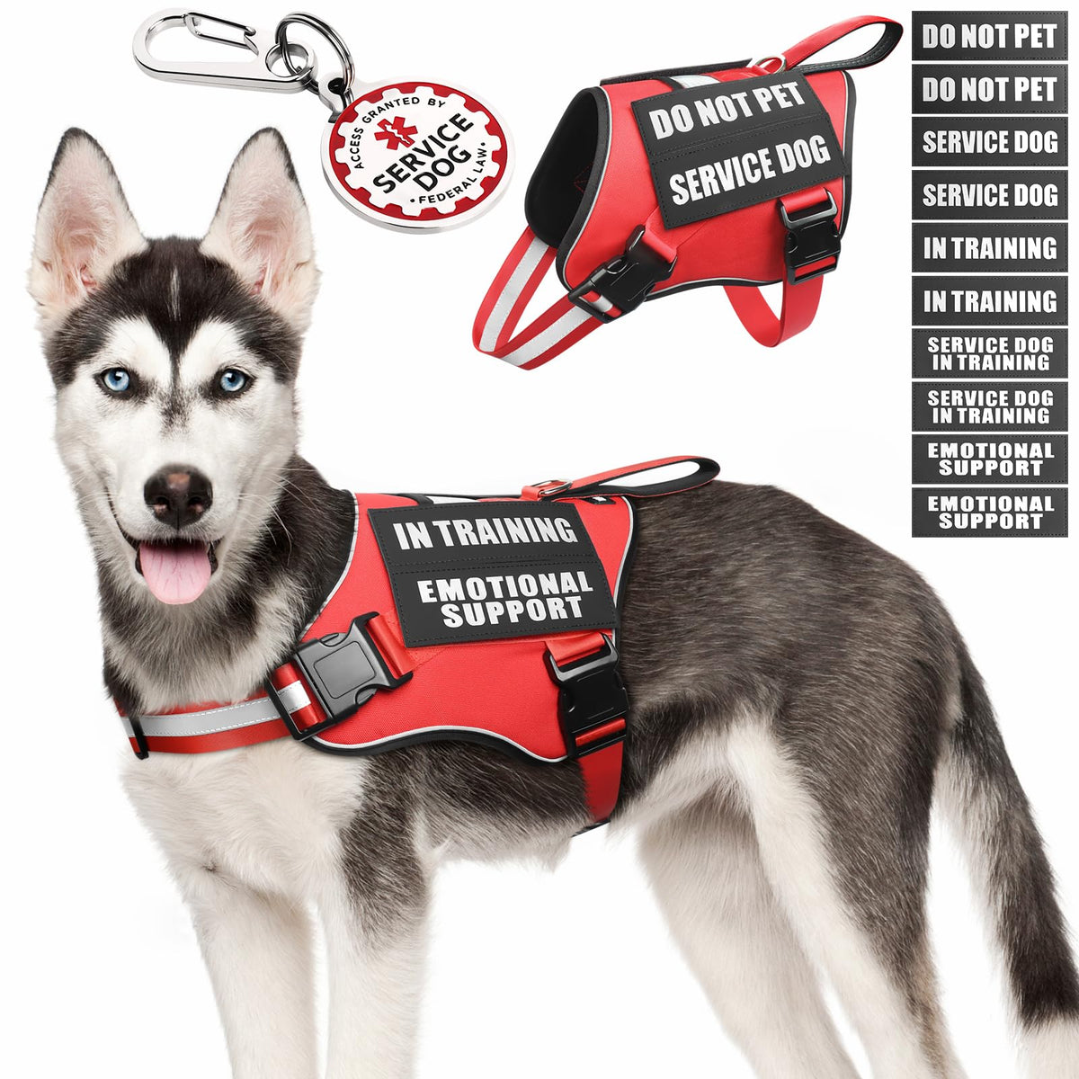 MOOGROU service dog vest harness shown in red for easy daily walks.