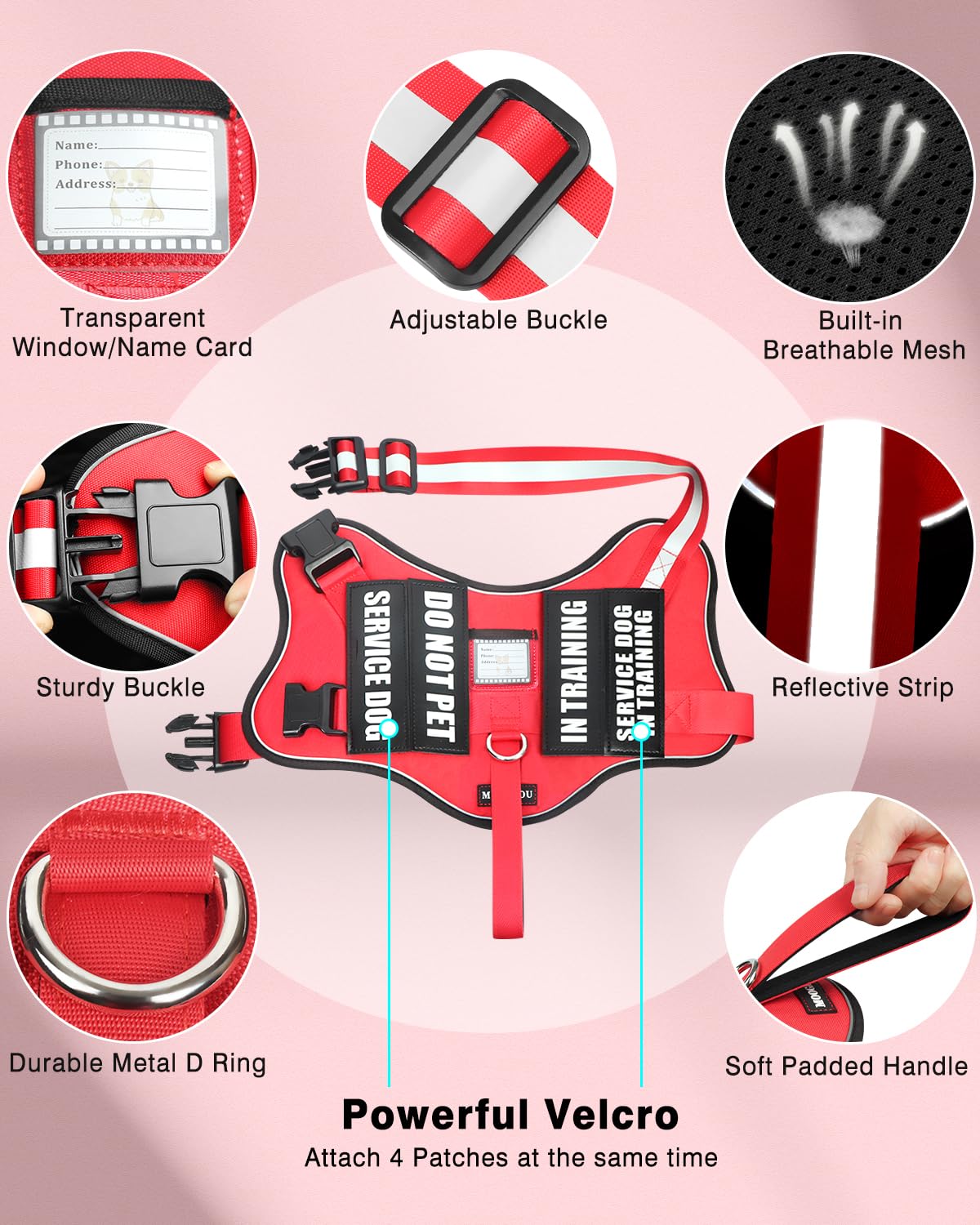 MOOGROU service dog vest patches display ten bright patches for signaling