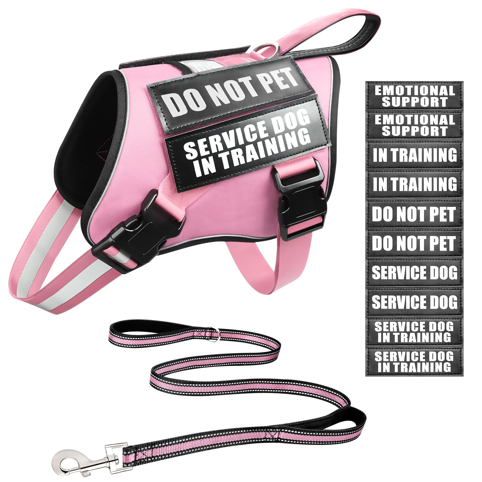 MOOGROU pink service dog vest front view with padded handle for comfortable training sessions.