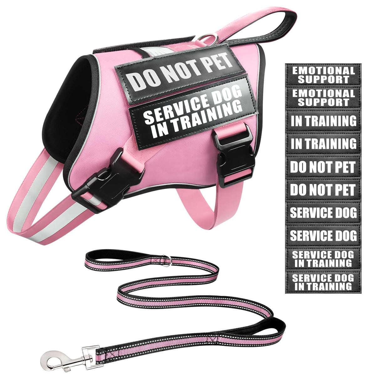 MOOGROU pink service dog vest front view with padded handle for comfortable training sessions.