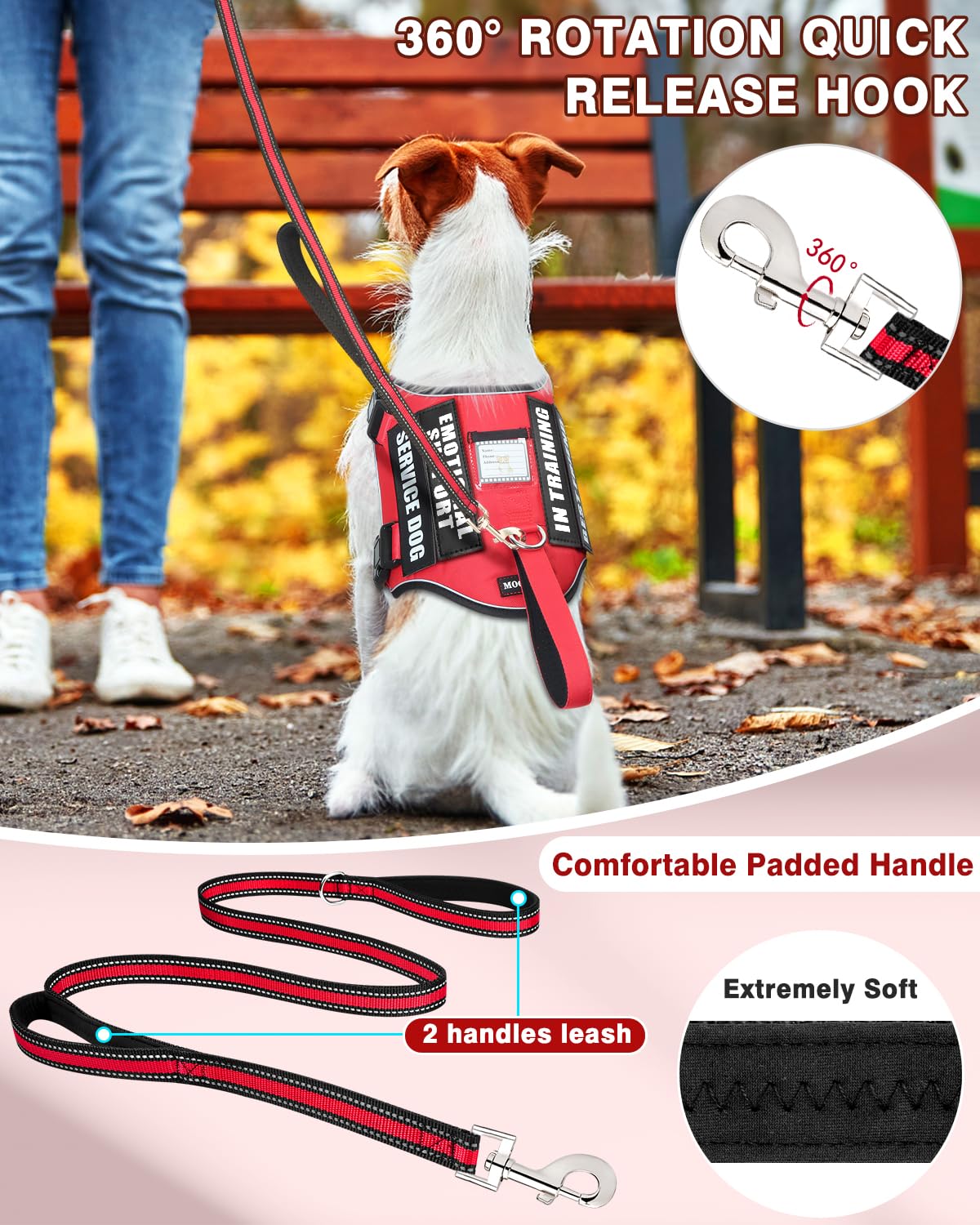 MOOGROU service dog vest side view with leash attachment for controlled training
