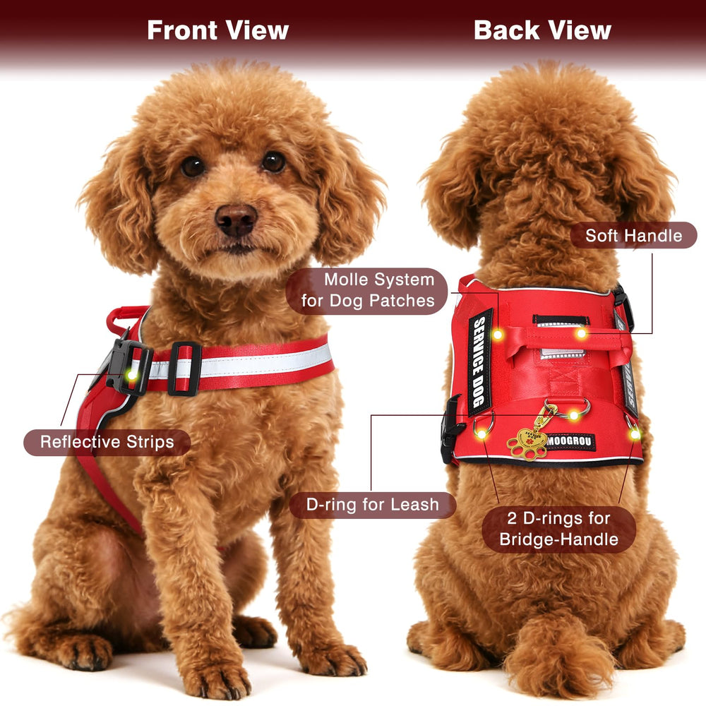 MOOGROU service dog vest side view showing reflective strips for night visibility