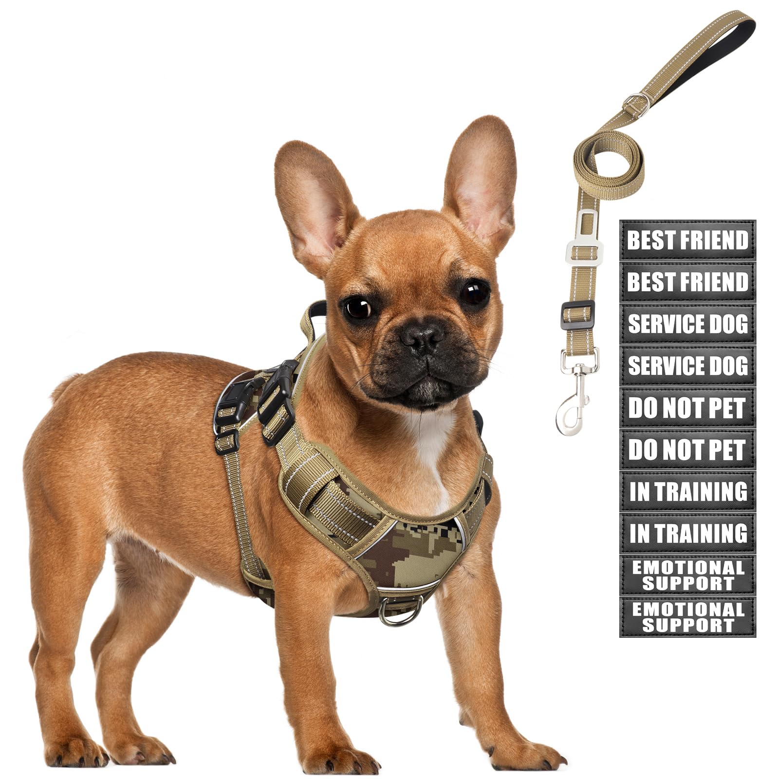 MOOGROU tactical dog harness front view with adjustable straps for a secure fit.
