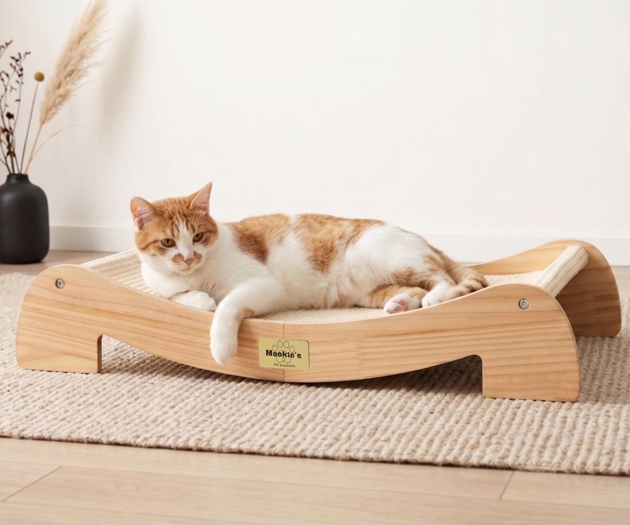 Mookie's Extra Wide Scratcher Bed surface shows a spacious area for large cats to scratch comfortably.