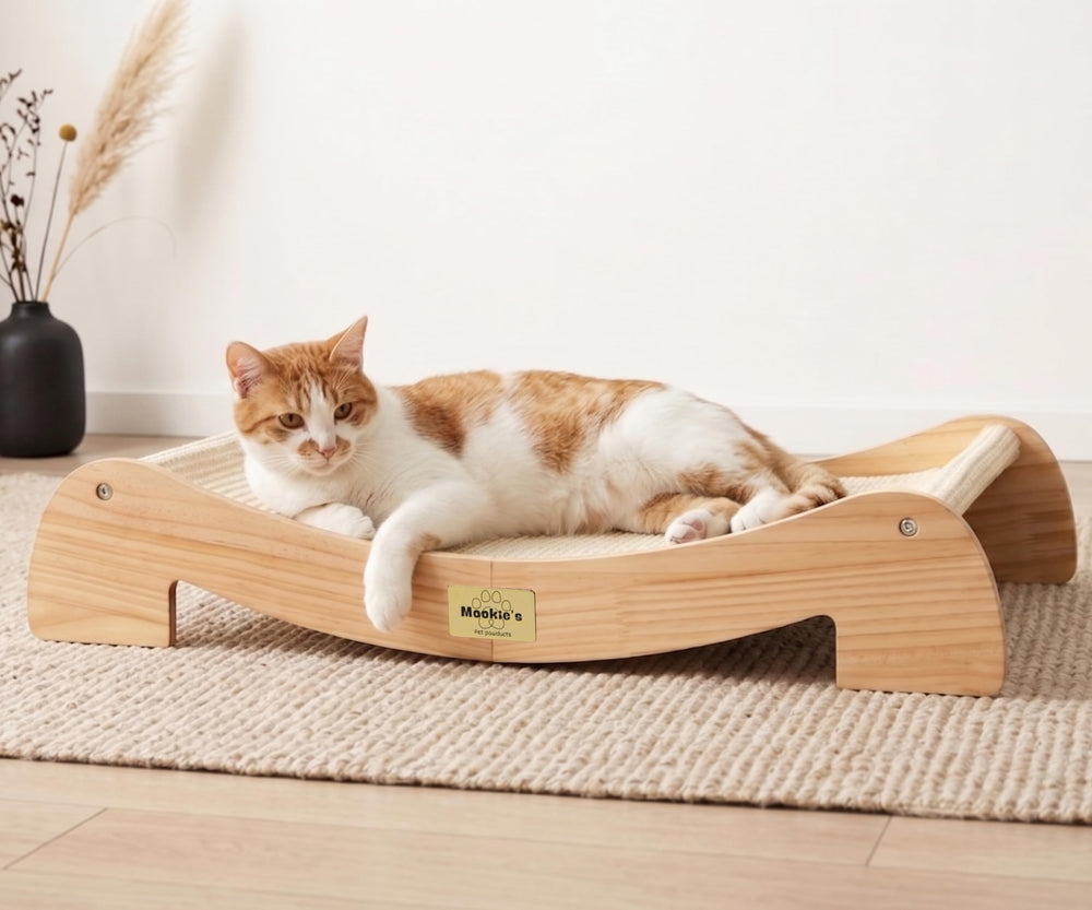 Mookie's Extra Wide Scratcher Bed surface shows a spacious area for large cats to scratch comfortably.