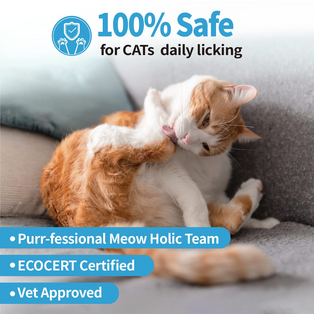Mooncat bottle highlights licking-safe formula for pet safety.