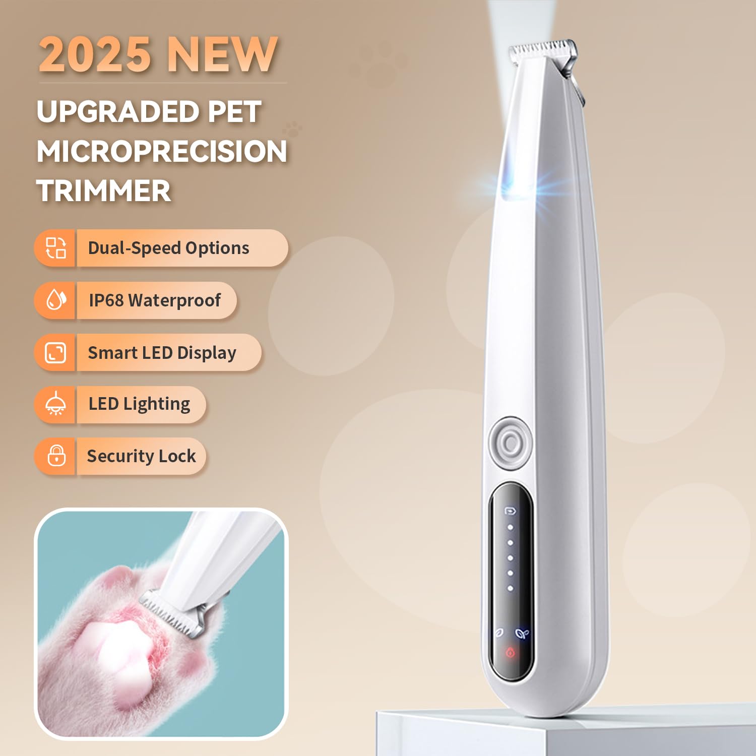 MOONEON trimmer with LED display helps precise settings during grooming