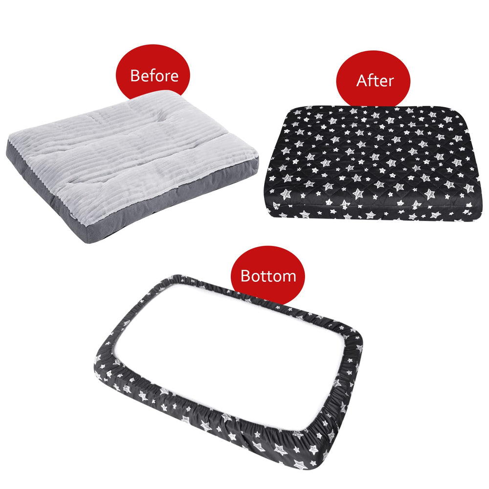 Moonsea elastic fit dog bed cover demonstrating snug 44x54 inch fit.