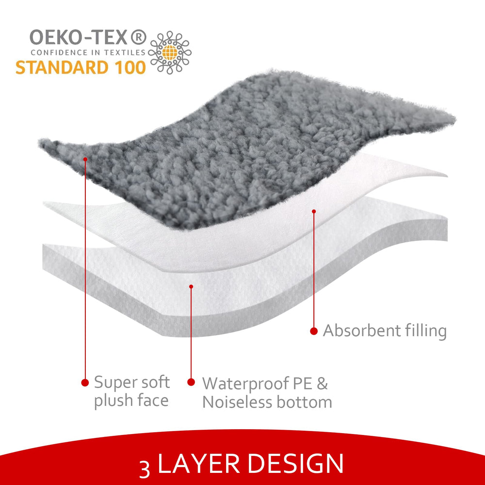 Moonsea three-layer design with plush top, absorbent middle, and waterproof bottom.