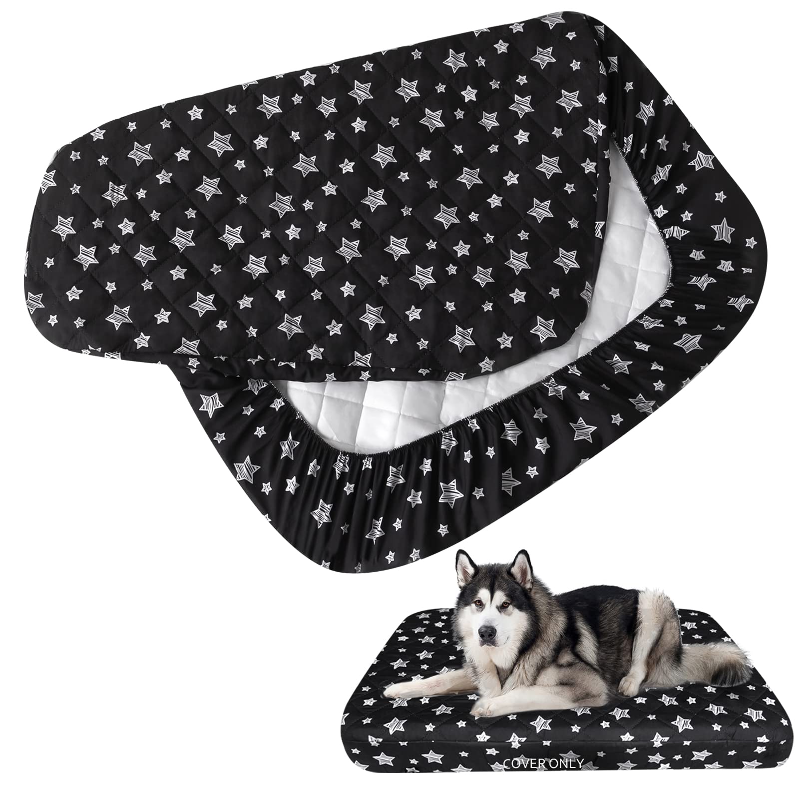 Moonsea waterproof dog bed cover with star print, front view, protects against spills.