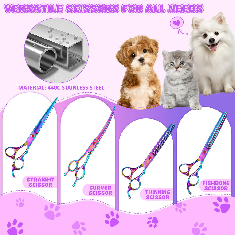 Moontay 7-inch chunkers for controlled thinning in dense fur.