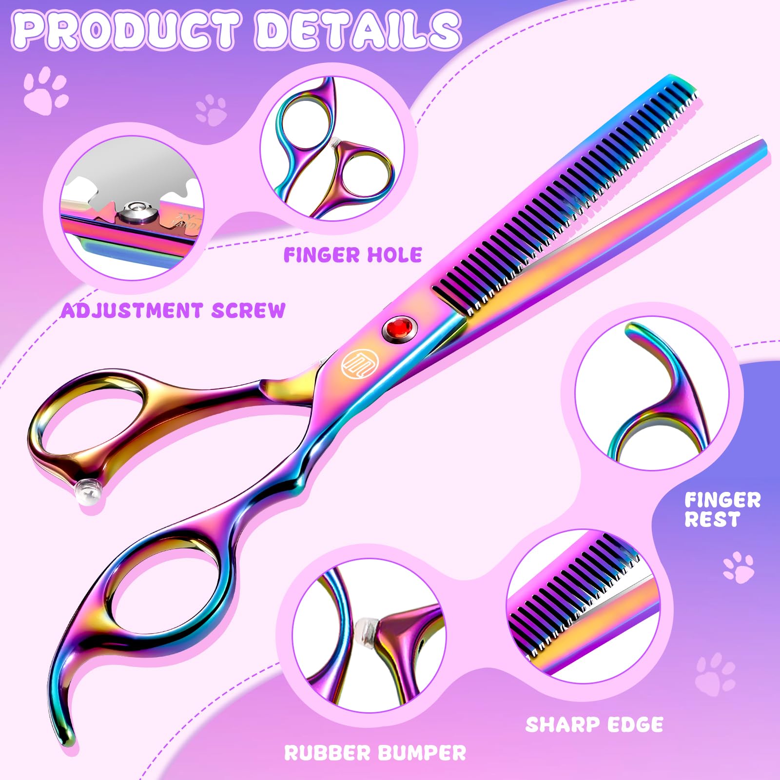 Moontay 7-inch straight scissors for long-hair cleanup on the body.