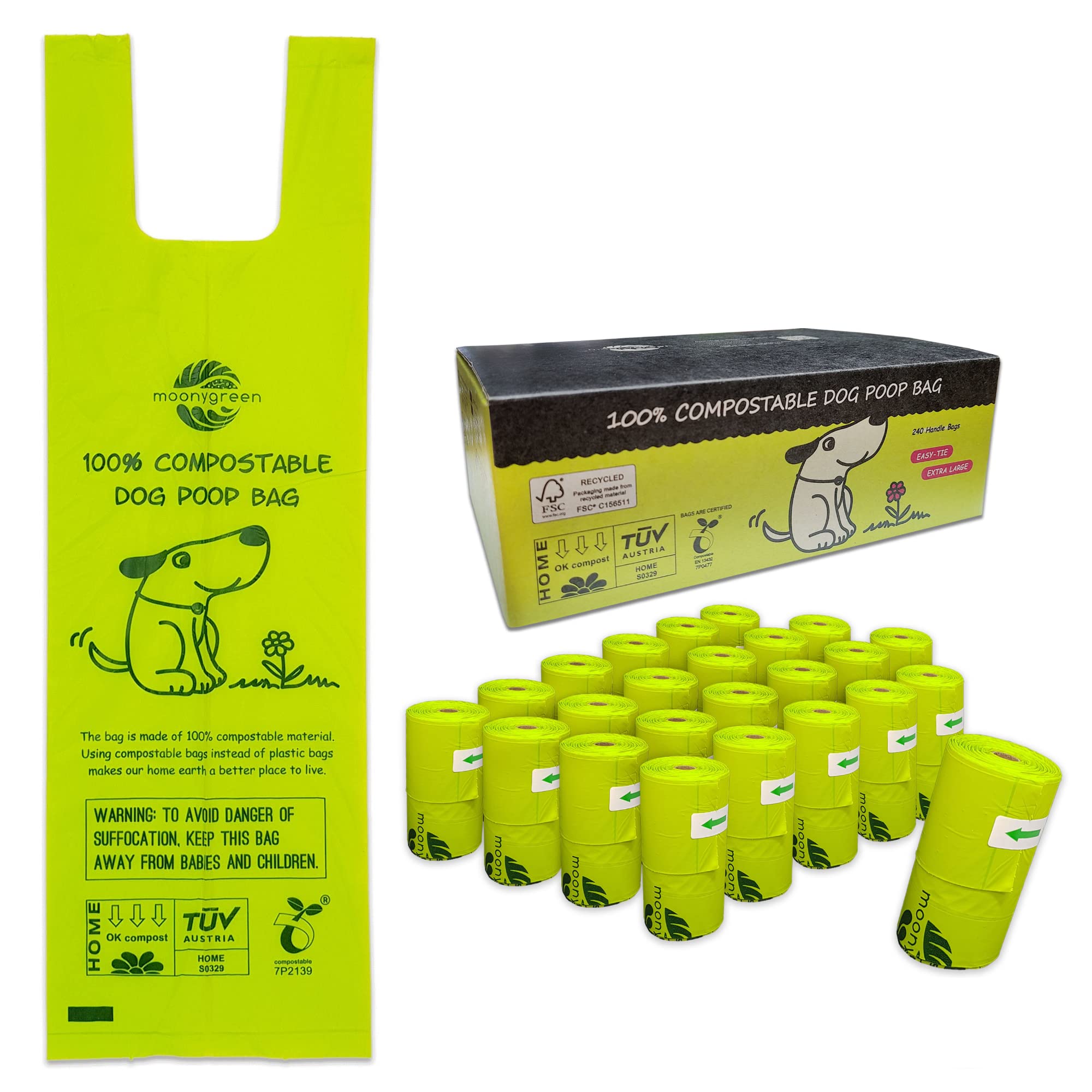 Moonygreen dog poop bag with easy-tie seals for quick, clean waste handling.