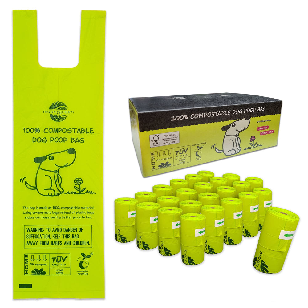 Moonygreen dog poop bag with easy-tie seals for quick, clean waste handling.